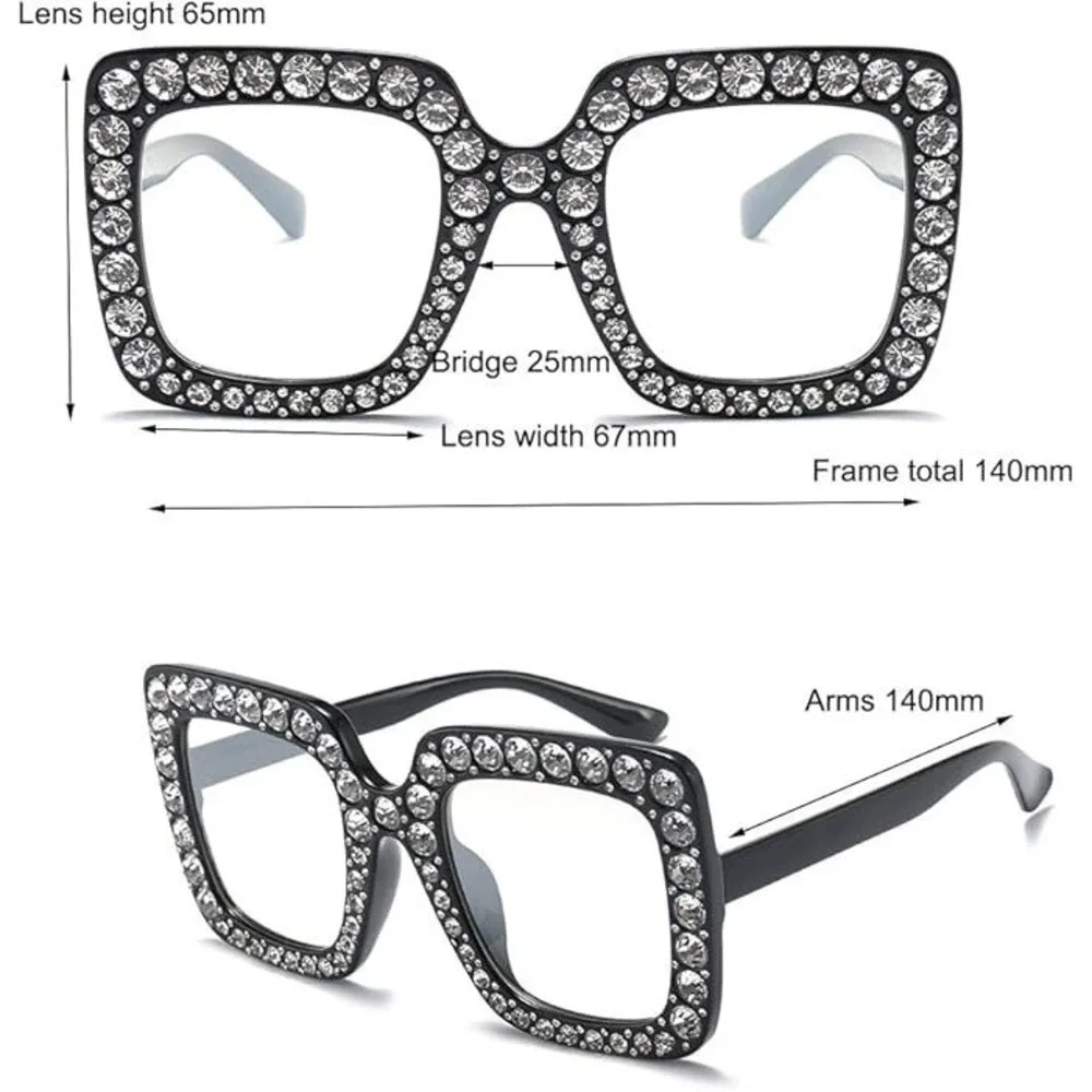 Rhinestone Glasses Fashion Frames Women's Eyeglasses‎ Clear Lens Square Festival